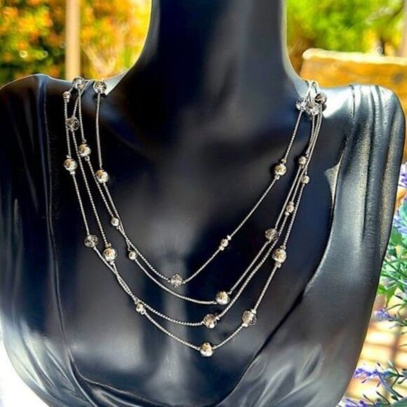 Vintage Multi-strand Silver Ball & Crystal Necklace - Picture 11 of 11